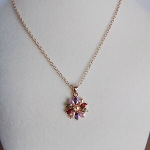 Gold Necklace with Multicolor Flower Pendant
